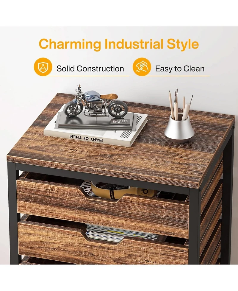 Tribesigns 7 Drawer Chest, Wood Storage Dresser Cabinet with Wheels, Industrial Storage Drawer Organizer Cart for Office Bedroom Entryway (Rustic Brow