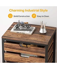 Tribesigns 7 Drawer Chest, Wood Storage Dresser Cabinet with Wheels, Industrial Storage Drawer Organizer Cart for Office Bedroom Entryway (Rustic Brow
