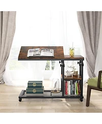 Tribesigns Height Adjustable C Table with Wheels, Mobile Couch Snack Side Table with Tiltable Drawing Board, Sofa Bedside Laptop Stand C Shaped Tv Tra