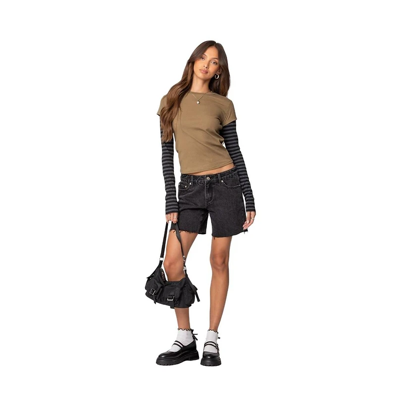 Edikted Womens Eliana Layered Long Sleeve T Shirt
