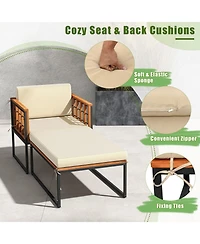 Skonyon Patio Acacia Wood Armchair with Long Ottoman and Seat Back Cushions