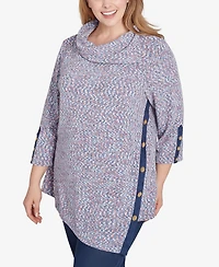 Ruby Rd. Plus Size Split Cowl Neck Speckled Chenille Asymmetric Knit Top