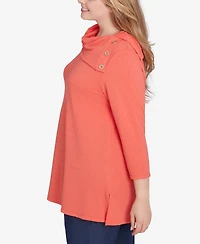 Ruby Rd. Plus Size Split Cowl Neck Solid Textural Knit Top