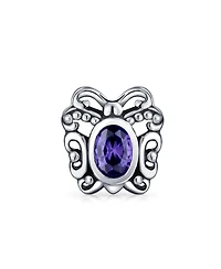 Bling Jewelry Purple Butterfly Cubic Zirconia Bead Purple Cz Charm Oxidized Sterling Silver European Bracelet