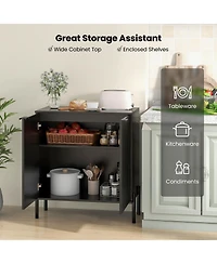 Skonyon 2-Door Buffet Cabinet Sideboard with Shelf and Metal Legs-Black