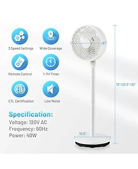 Skonyon 9 Inch Portable Oscillating Pedestal Floor Fan with Adjustable Heights and Speeds-White
