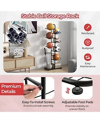 Skonyon Metal Basketball Holder with 7 Removable Hanging Rods and Side Ball Basket
