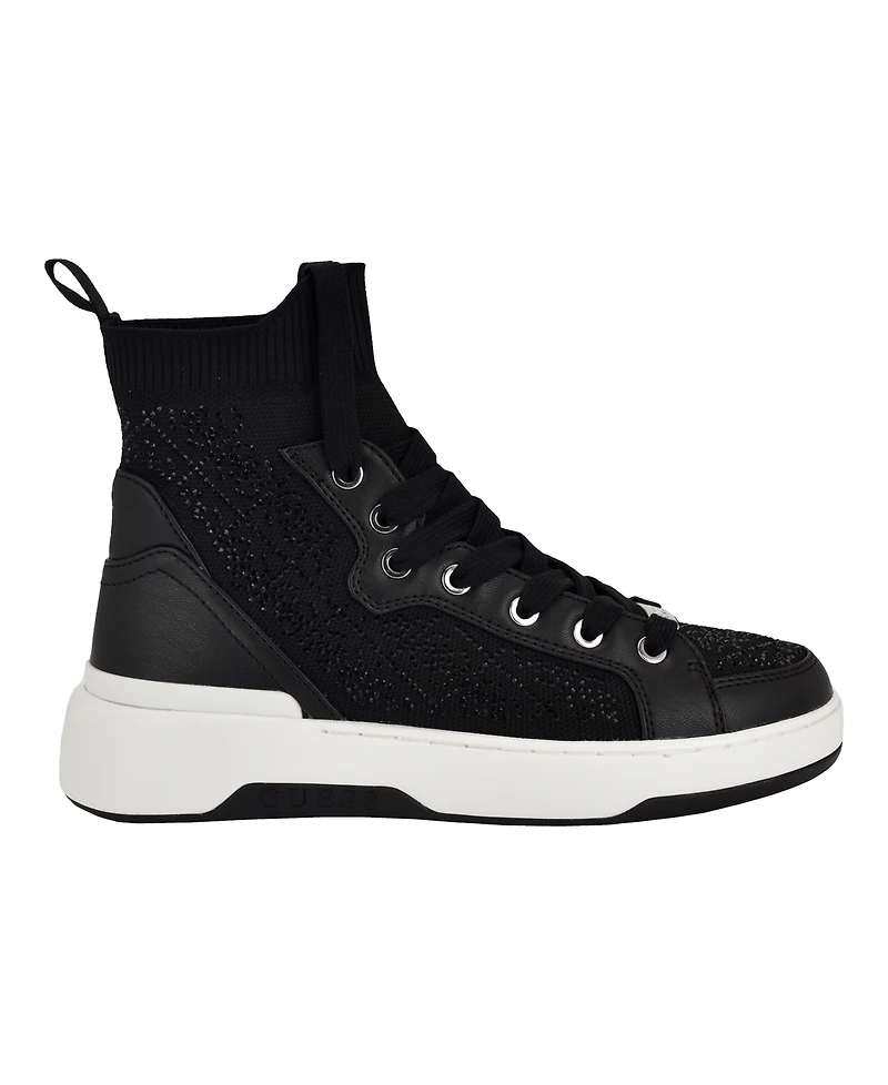 Guess Women's Mannen Knit Hi-Top Lace-Up Fashion Sneakers