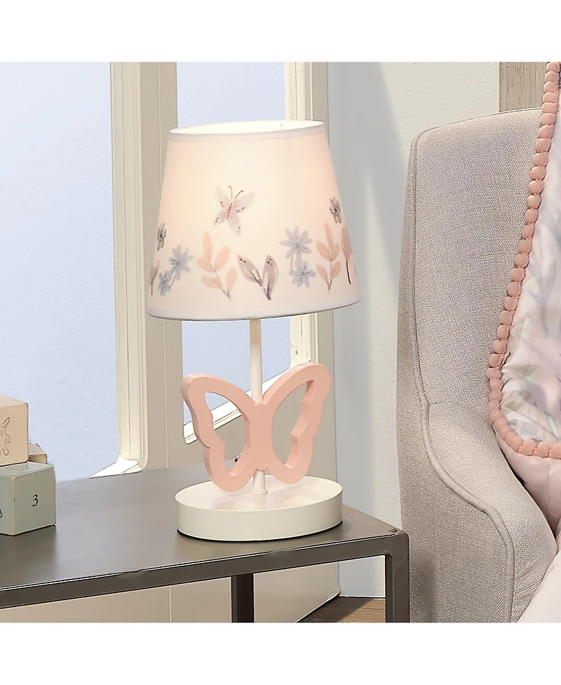 Lambs & Ivy Baby Blooms Pink Butterfly Nursery Lamp with Floral Shade & Bulb