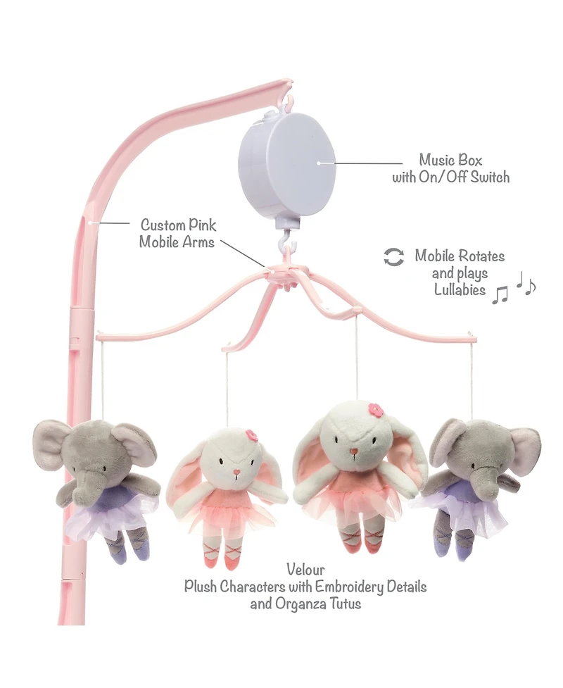 Bedtime Originals Tiny Dancer Ballet Animals Musical Baby Crib Mobile Soother Toy