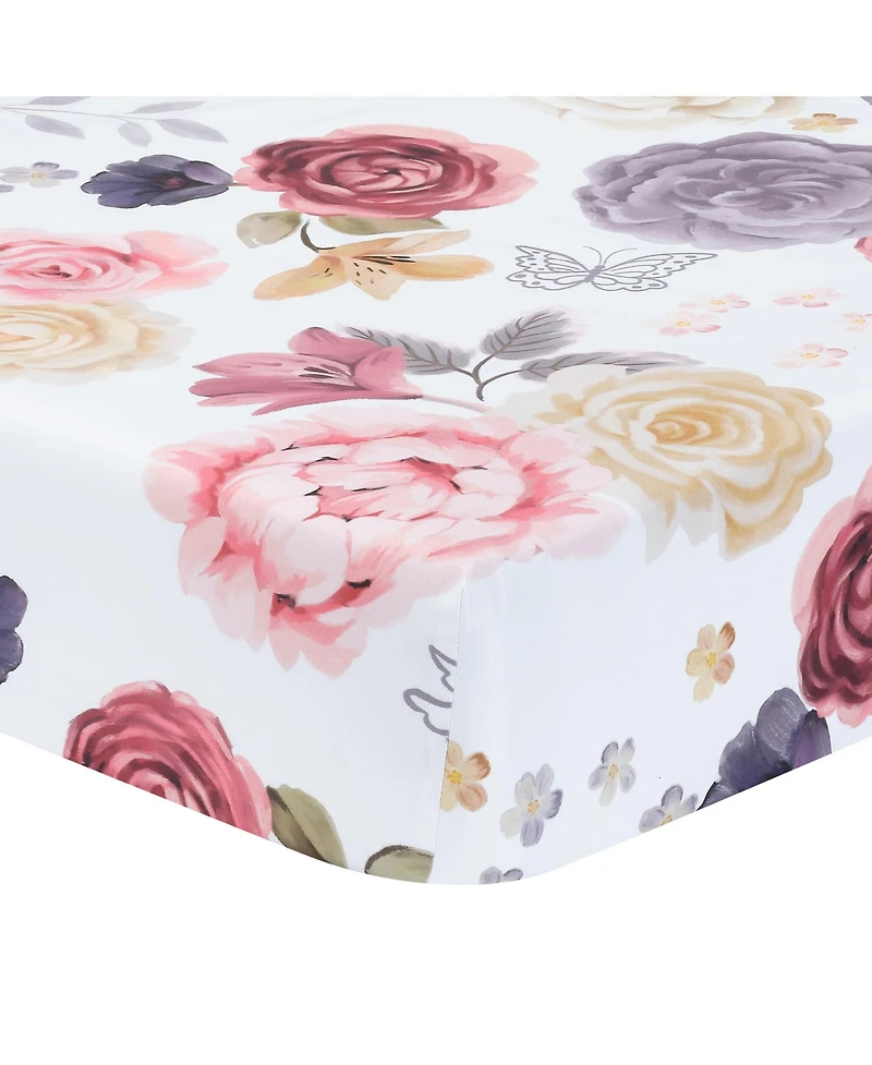 Lambs & Ivy Secret Garden Luxury Floral 3-Piece Cotton Sateen Crib Bedding Set