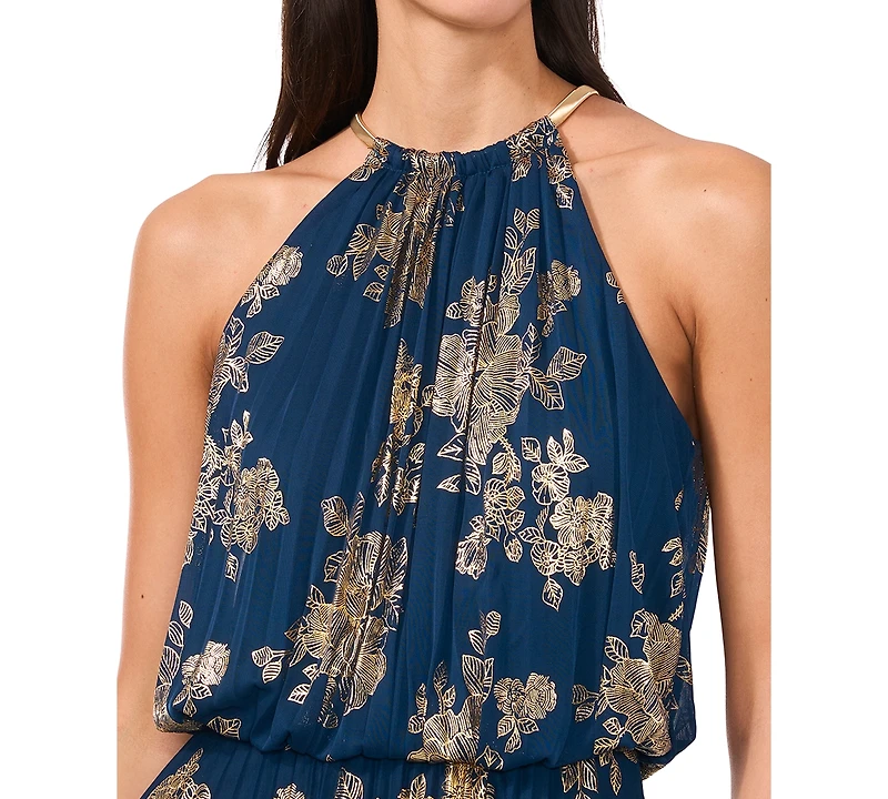 Msk Women's Embellishment Halter-Neck Pleated Dress