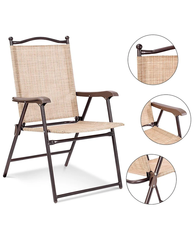 Costway Set of 2 Patio Folding Sling Back Chairs Camping Deck Garden Beach