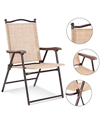 Costway Set of 2 Patio Folding Sling Back Chairs Camping Deck Garden Beach