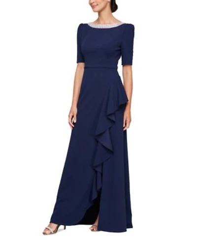 Alex Evenings Womens Embellished Neck Ruffle Gown
