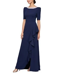 Alex Evenings Womens Embellished Neck Ruffle Gown
