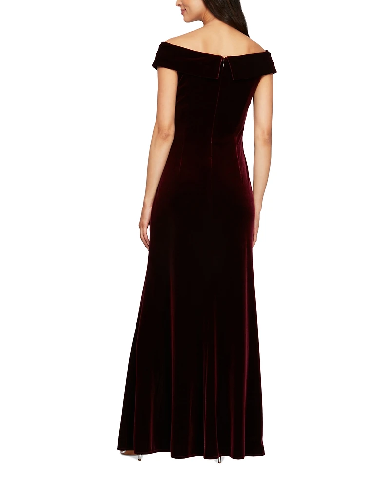 Alex Evenings Women's Velvet Off-The-Shoulder Evening Gown