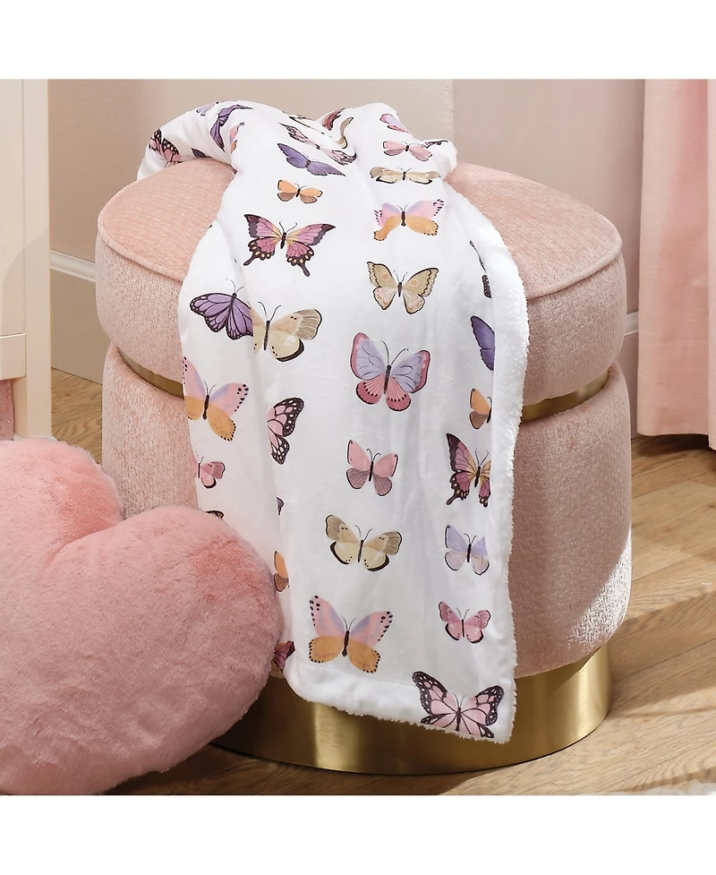Lambs & Ivy Butterfly Dreams Ultra-Soft Fleece/Faux Shearling Baby Blanket