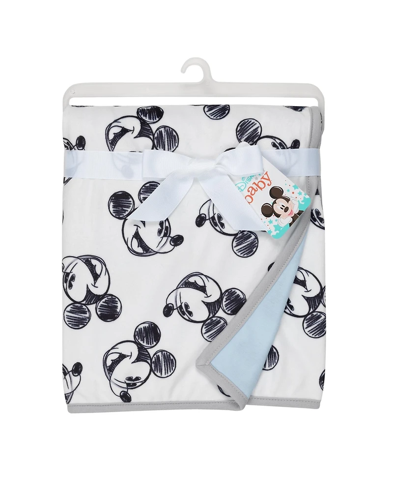 Lambs & Ivy Disney Baby Mickey Mouse Baby Blanket - Blue/White Minky/Jersey