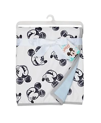Lambs & Ivy Disney Baby Mickey Mouse Baby Blanket - Blue/White Minky/Jersey