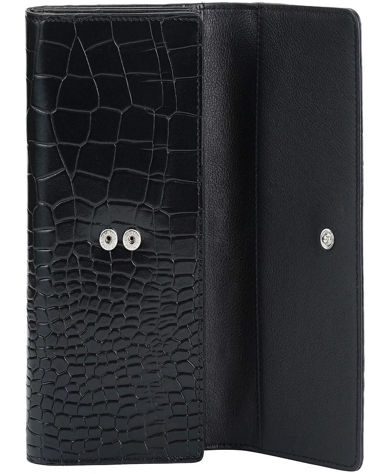 Mancini Women's Croco2 Rfid Secure Quad Fold Wallet