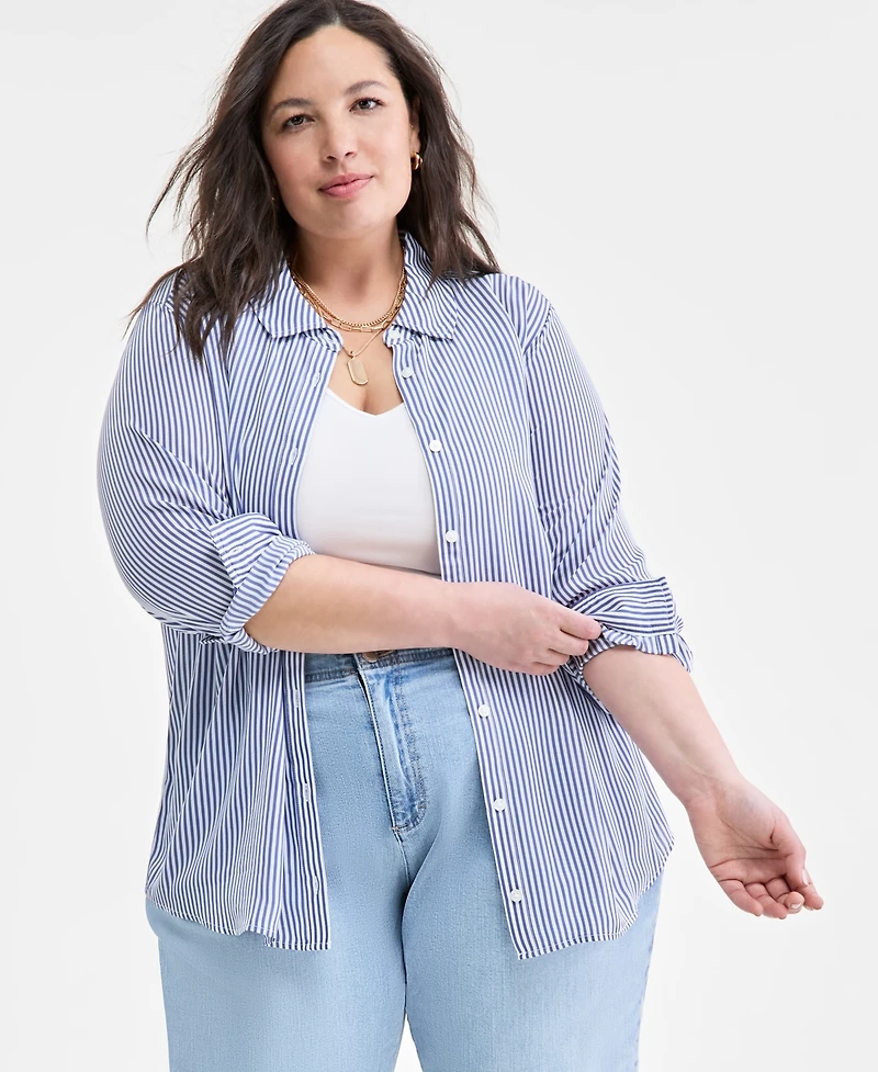 On 34th Trendy Plus Button-Front Crepe Shirt