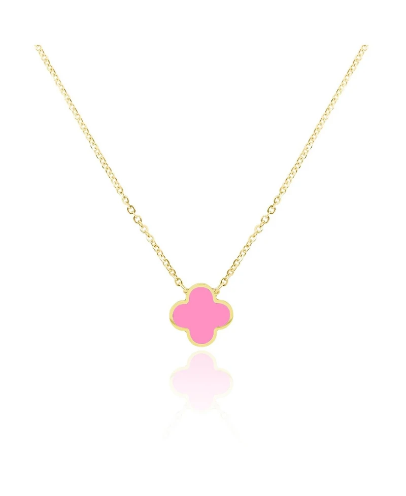 The Lovery Small Bubblegum Pink Single Clover Necklace 14K Gold