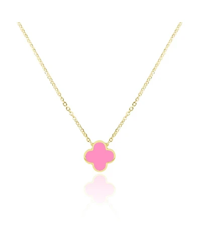 The Lovery Small Bubblegum Pink Single Clover Necklace 14K Gold