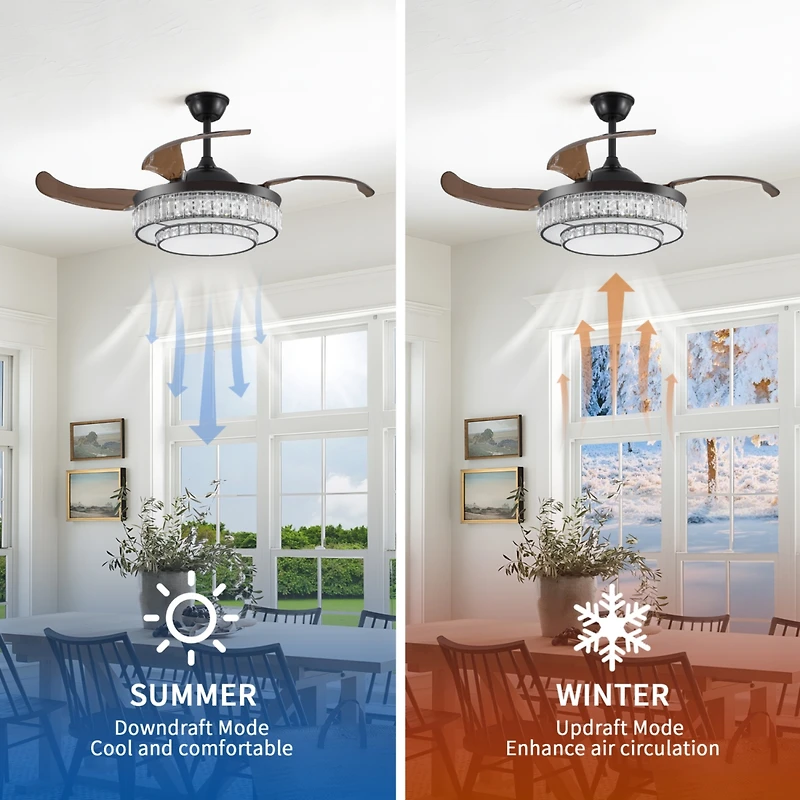 Contemporary Led Retractable Ceiling Fan with Remote Control
