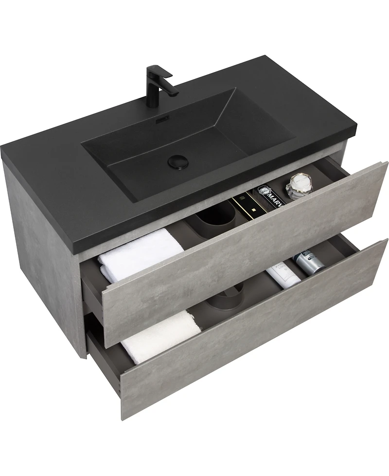 Streamdale Modern 42" Floating Vanity with Black Quartz Basin