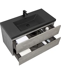 Streamdale Modern 42" Floating Vanity with Black Quartz Basin