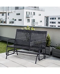 Wicker Glider Bench Rocking Chair for Patio & Outdoors