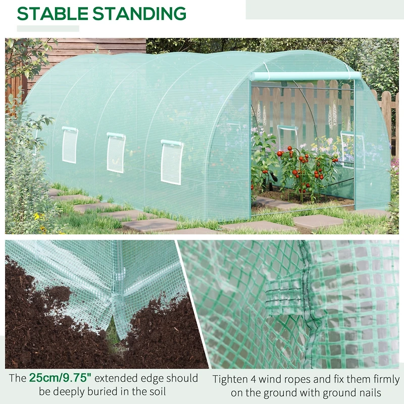 20' Walk-In Tunnel Greenhouse with 8 Windows & Steel Frame
