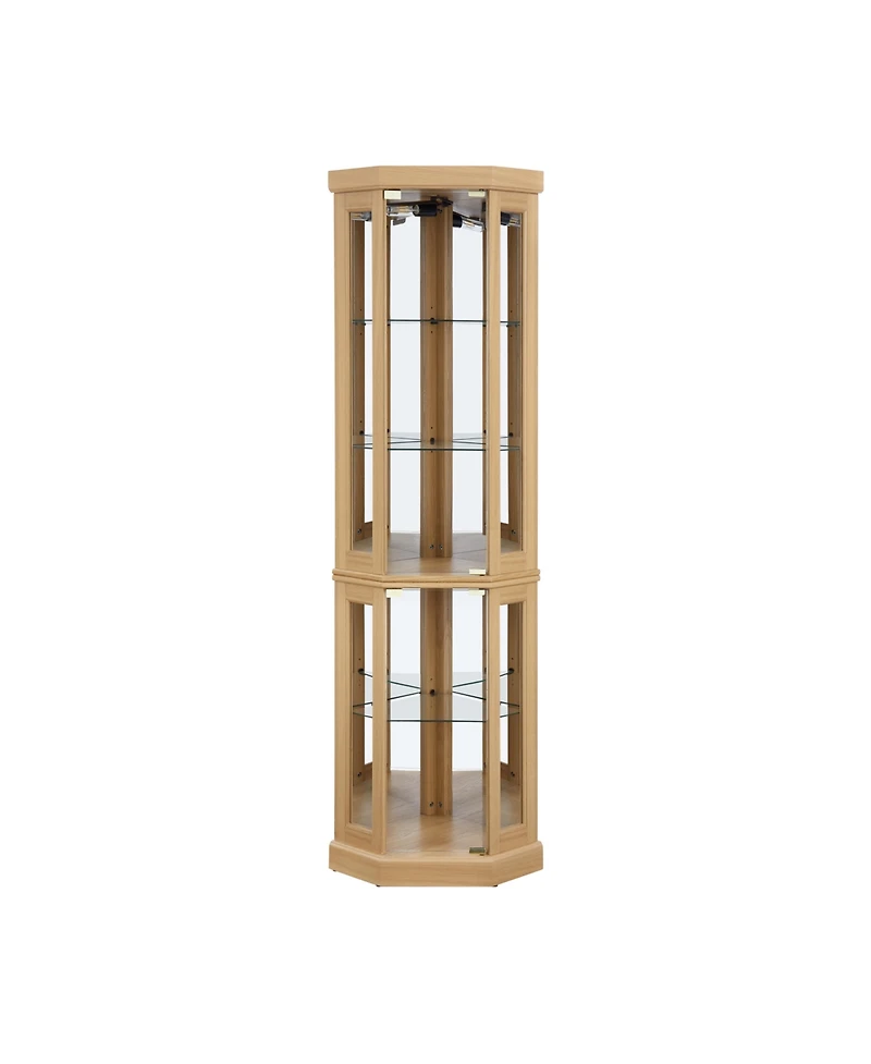 Simplie Fun Lighted Corner Curio Display Case with Led for Collections (Light Oak