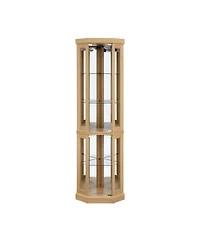 Simplie Fun Lighted Corner Curio Display Case with Led for Collections (Light Oak