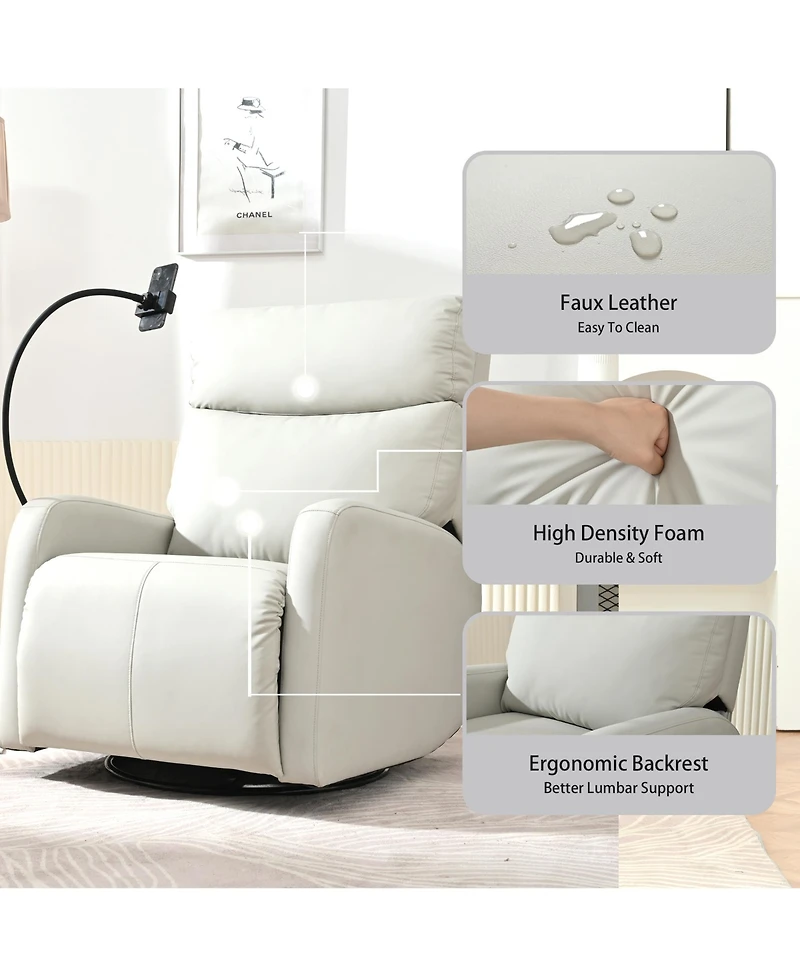 360° Swivel Rocking Recliner Chair with Padded Backrest for Nursery