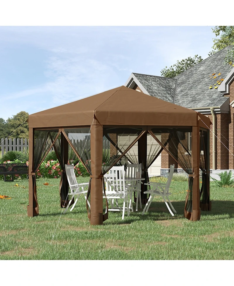 13' x 11' Hexagonal Pop Up Gazebo with Mesh Walls