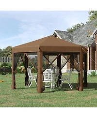 13' x 11' Hexagonal Pop Up Gazebo with Mesh Walls