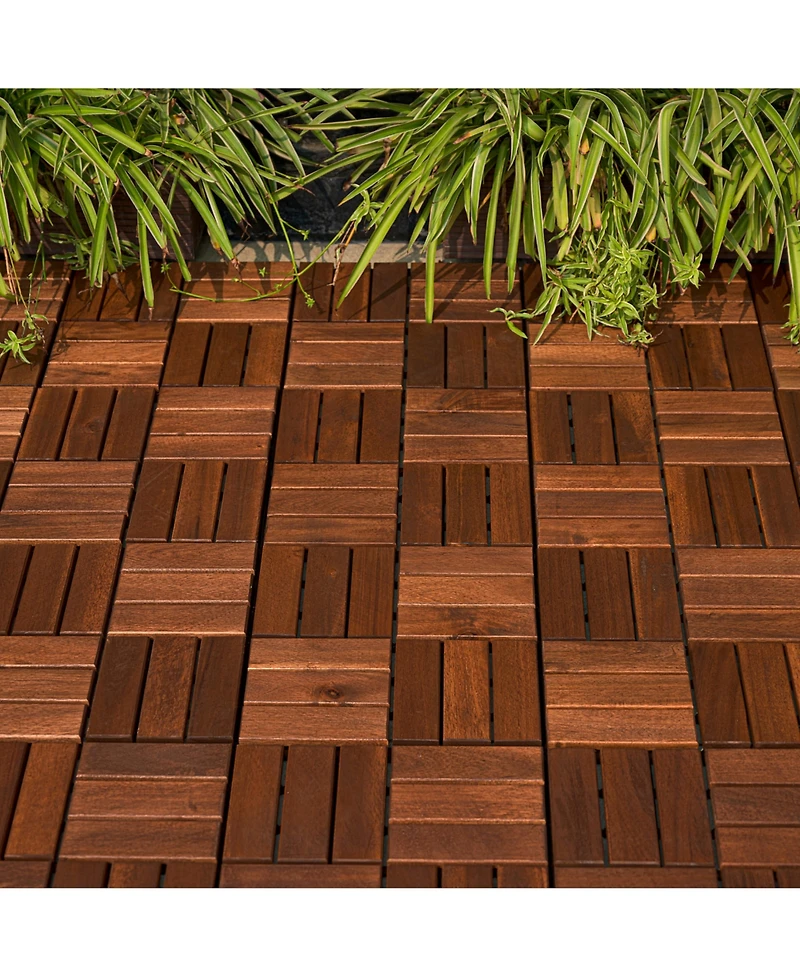 Simplie Fun Acacia Wood Checker Pattern Deck Tiles (12x12, 10-Pack) for Patio, Balcony, Etc
