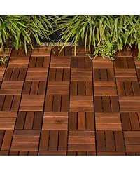 Simplie Fun Acacia Wood Checker Pattern Deck Tiles (12x12, 10-Pack) for Patio, Balcony, Etc