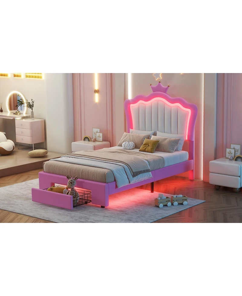 Streamdale Twin Upholstered Bed with Crown Headboard and Led Lights