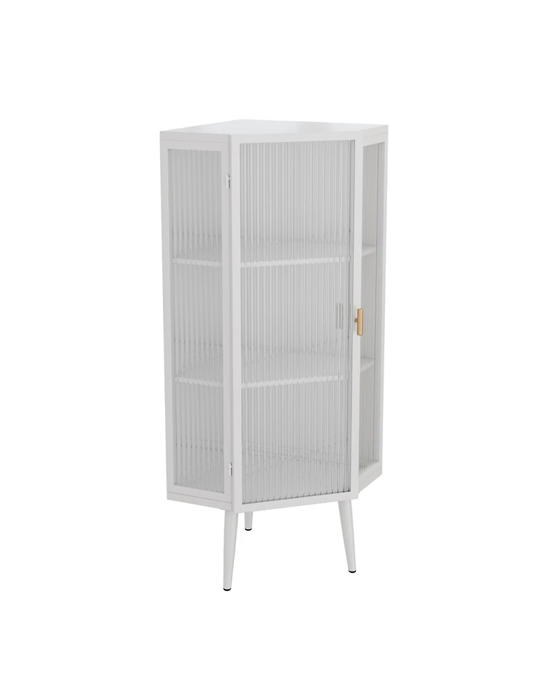 Streamdale Furniture White Floor Corner Cabinet with Tempered Glass Doors (22.25")