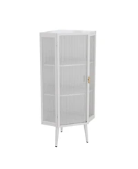 Streamdale Furniture White Floor Corner Cabinet with Tempered Glass Doors (22.25")