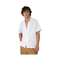Campus Sutra Men's Chalk White Embroidered Zig-Zag Shirt
