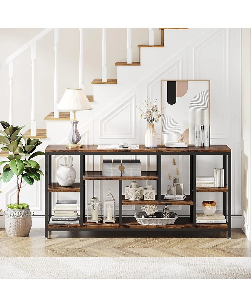 Tribesigns Console Sofa Table, 70.9 inch Extra Long Table Behind Couch with Storage Shelves, 3-Tier Industrial Narrow Entryway Hallway Accent fo
