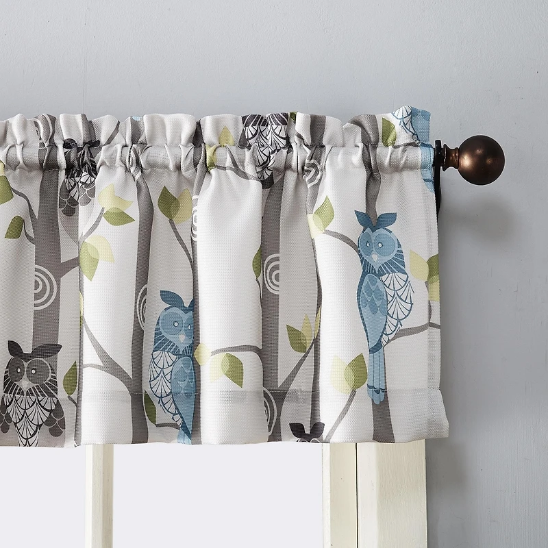 Hoot Owl Print Semi-Sheer Rod Pocket Kitchen Curtain Valance