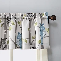 Hoot Owl Print Semi-Sheer Rod Pocket Kitchen Curtain Valance