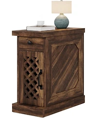 Tribesigns End Table, Narrow Side Table with Drawer and Cabinet, Farmhouse Nightstand End Table for Small Space, Living Room, Bedroom, Vintage Brown