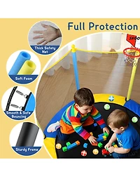 Kids Mini Trampoline with Safety Net and Basketball Hoop for Indoor/Outdoor Use