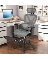 Vebreda Mesh Office Chair with Tilting Backrest and Retractable Footrest-Gray